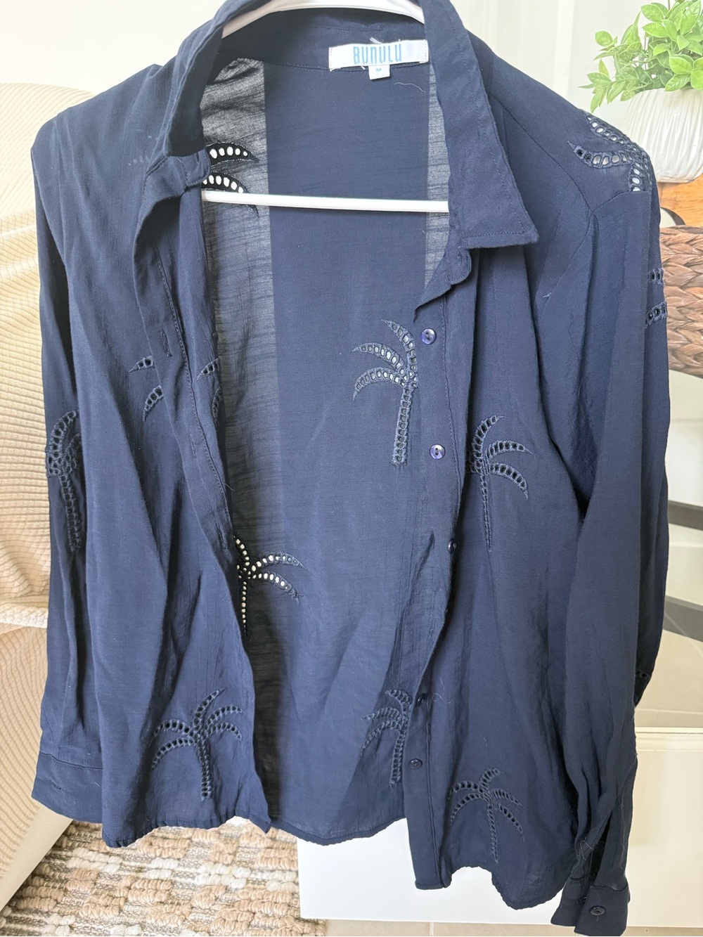 Navy Eyelet Button-Front Shirt